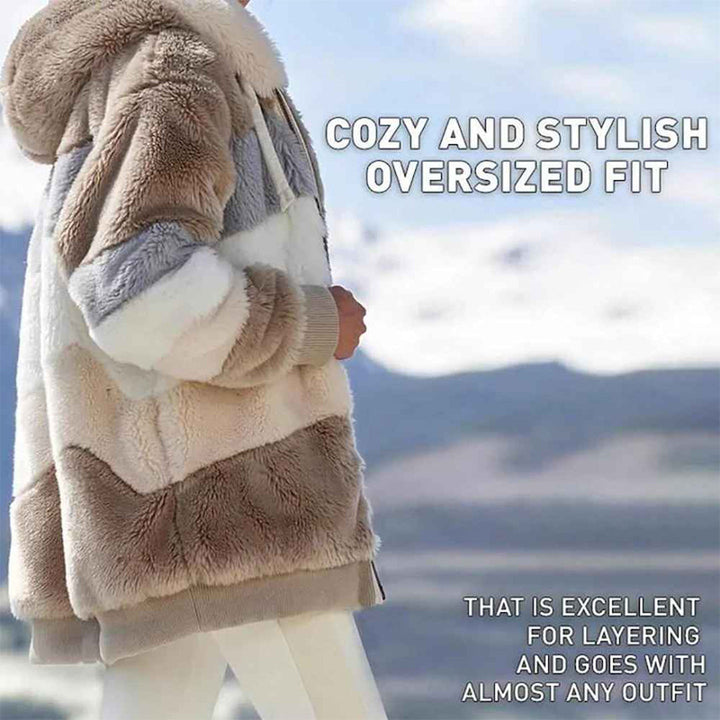 Drune | Warme Oversized Damenjacke mit Kapuze Lange Ärmel Jacke für Kalte Tage
