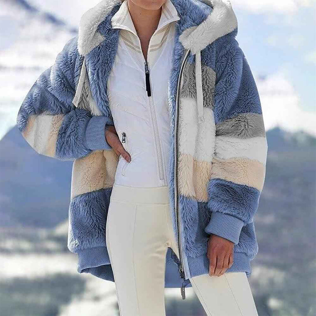 Drune | Warme Oversized Damenjacke mit Kapuze Lange Ärmel Jacke für Kalte Tage