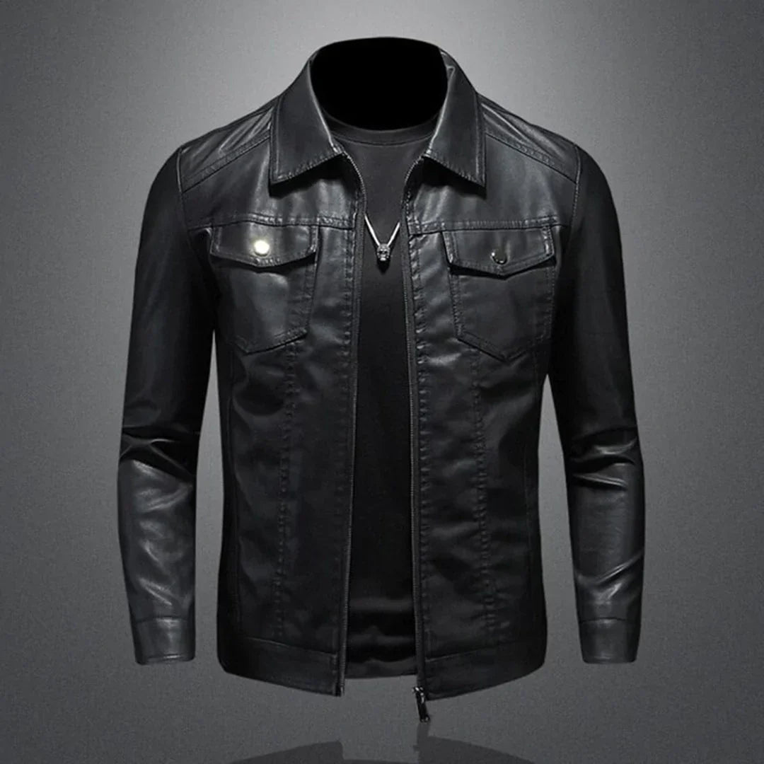 Drune | Lederjacke Slim Fit - Bikerjacke mit Reißverschluss & Brusttaschen im Streetstyle Look