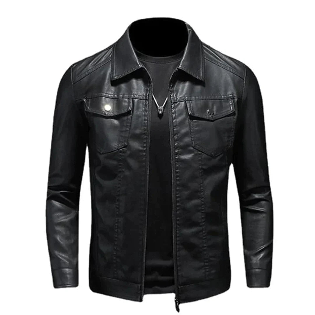 Drune | Herren schwarze Jacke - Trucker-Stil mit umklappbarem Kragen