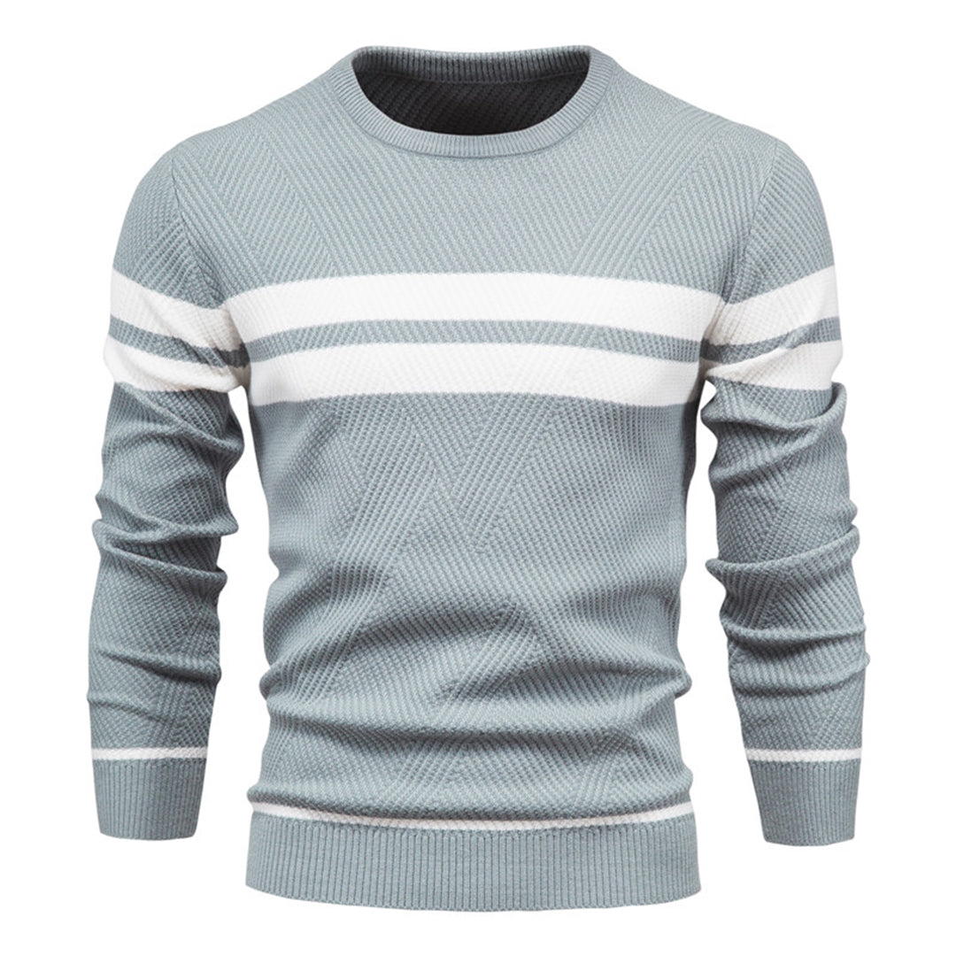 Drune | Slim Fit gestrickte Baumwolle Rippenstrick geometrisches Muster Rundhals