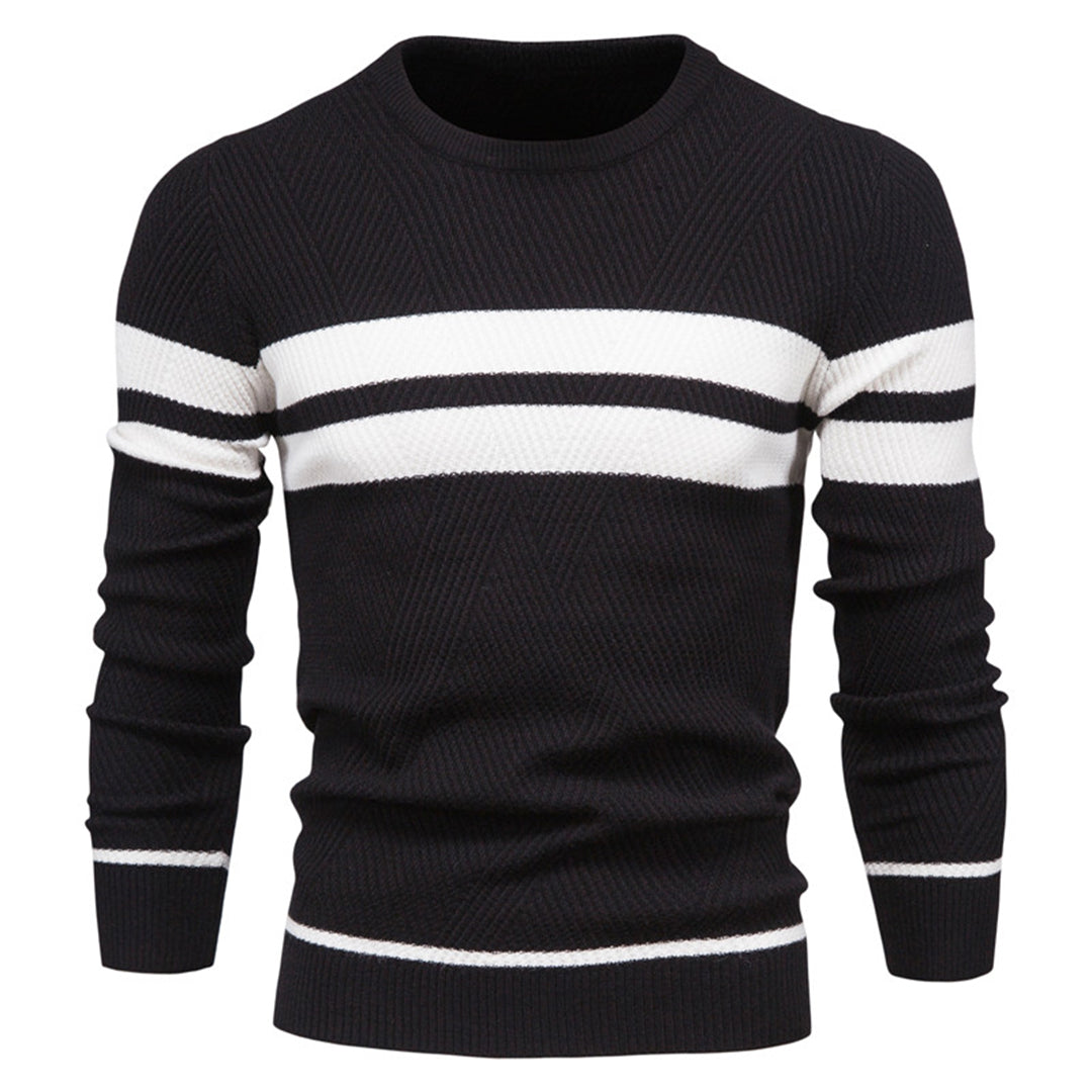 Drune | Slim Fit gestrickte Baumwolle Rippenstrick geometrisches Muster Rundhals
