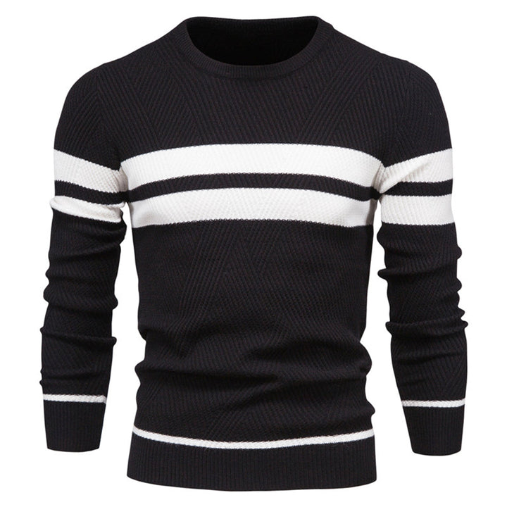 Drune | Slim Fit gestrickte Baumwolle Rippenstrick geometrisches Muster Rundhals