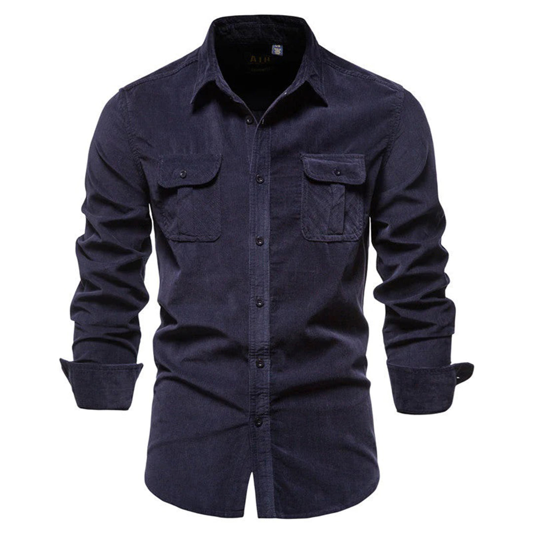 Drune | Bequeme Baumwolle Slim Fit Langarm Mit Brusttaschen