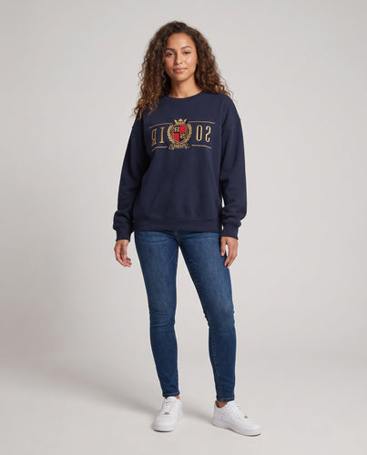 Damen Besticktes Cropped‑Sweatshirt mit Wappenstickerei und kastiger Oversize‑Silhouette Drune