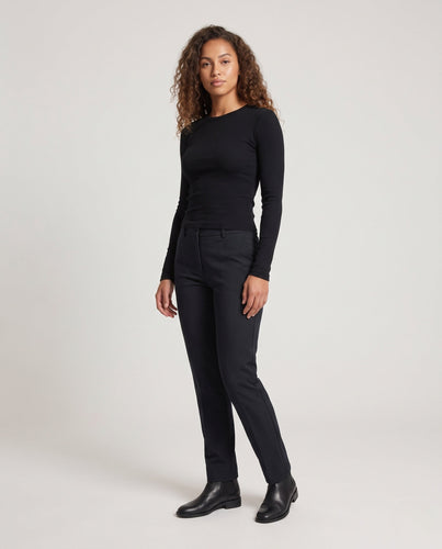 Damen Cropped-geripptes Langarm-Feinstricktop mit Rundhalsausschnitt Drune