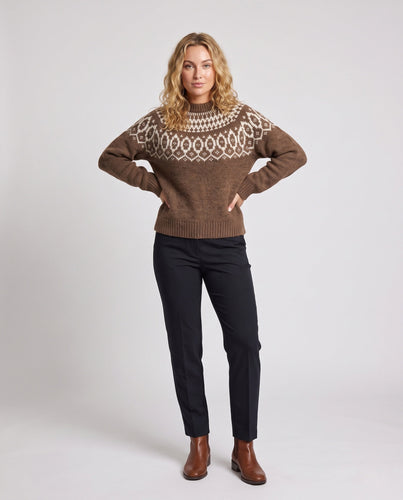 Damen Fair‑Isle Rundhals‑Pullover aus weichem Flauschstrick Drune