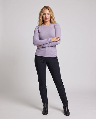 Damen Fein geripptes Langarmshirt mit U-Boot-Ausschnitt und schmaler Silhouette Drune