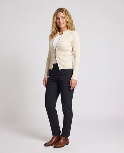 Damen Feiner gerippter Zip-Cardigan mit Rundhalsausschnitt und schmaler Silhouette Drune