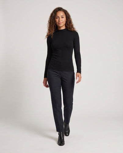 Damen Feines geripptes Langarm-Feinstrickshirt mit Stehkragen Drune