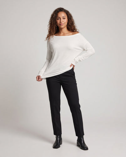 Damen Feines Oversize-Longsleeve mit weitem U-Boot-Ausschnitt und halbtransparenter Jersey-Qualität Drune