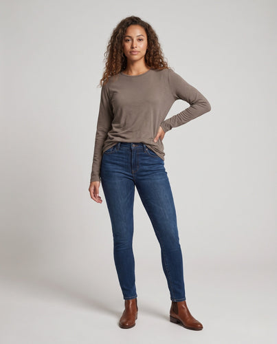 Damen Figurbetontes Langarmshirt aus Baumwollmischung mit Rundhalsausschnitt Drune