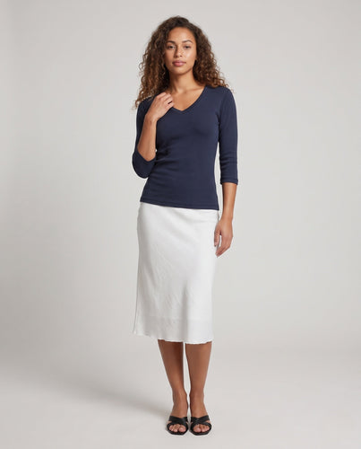 Damen Figurnahes V-Ausschnitt Feinstrick-Longsleeve mit dreiviertelärmeln Drune