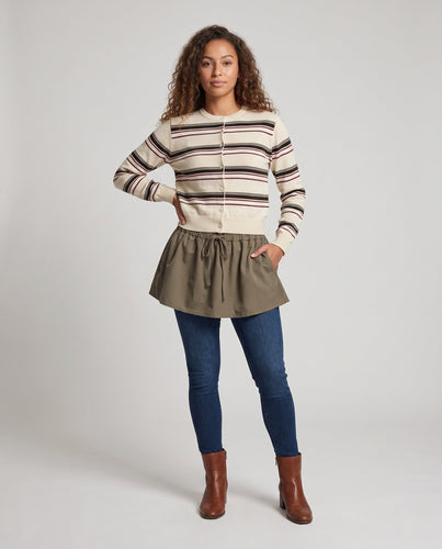 Damen Gestreifter Cropped-Strickcardigan mit Rundhalsausschnitt Drune