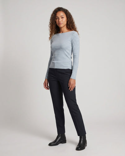 Damen Gestreiftes Langarm‑Bootneck‑Top mit schmaler Passform Drune