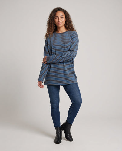 Damen Gestreiftes Oversize‑Longshirt mit verlängerter Silhouette und Brusttasche Drune