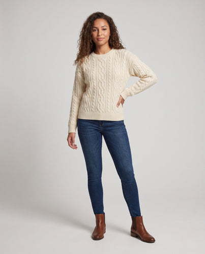 Damen Grobstrickpullover mit Zopfmuster, Oversize‑Schnitt und Rundhalsausschnitt Drune