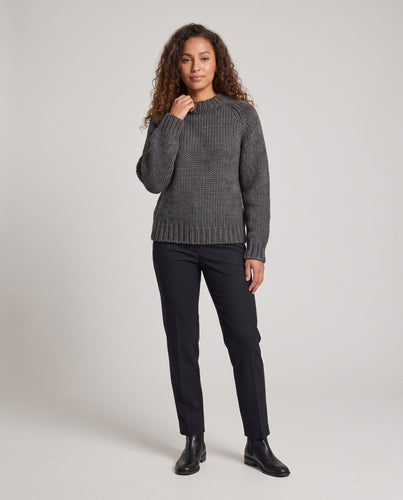 Damen Handgestrickter Grobstrick-Pullover mit kastiger Silhouette und geripptem Saum Drune