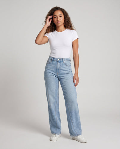 Damen Highwaist Weite Jeans mit diagonalem Nahtdetail Drune