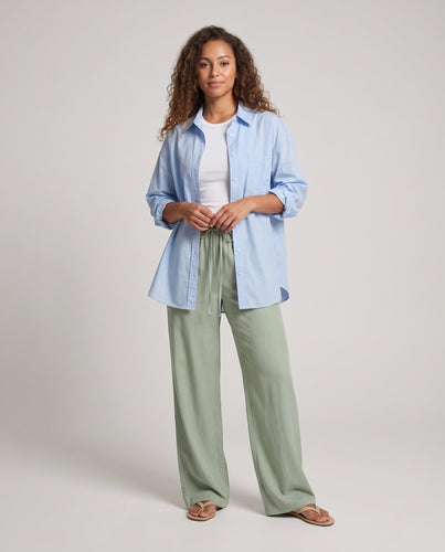 Damen Hochtaillierte Palazzo‑Hose aus Leinenoptik mit elastischem Bund und weitem Bein Drune