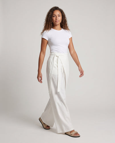 Damen Hochtaillierte Palazzohose mit Wickel-Front, Bindegürtel und extra weitem Bein Drune