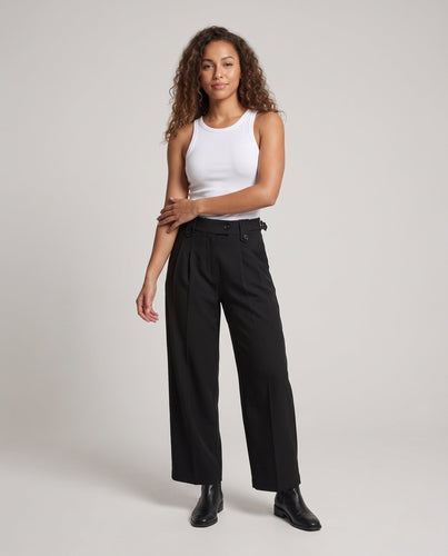 Damen Hochtaillierte weite Bundfaltenhose mit verkürzter Länge Drune