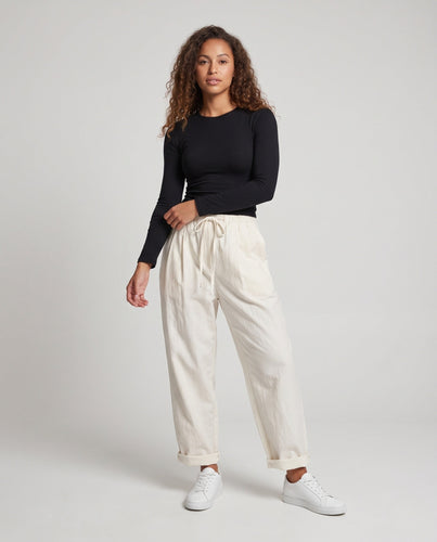 Damen Hochtaillierte Weite‑Leg Lounge‑Hose mit Kordelzug und gekrempeltem Saum Drune