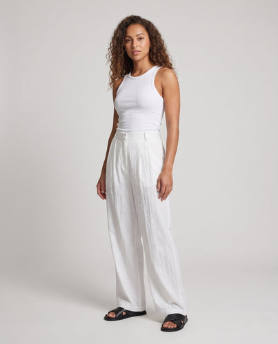 Damen Hochtaillierte weite Leinenoptik-Hose mit Bundfalten und Palazzo-Silhouette Drune