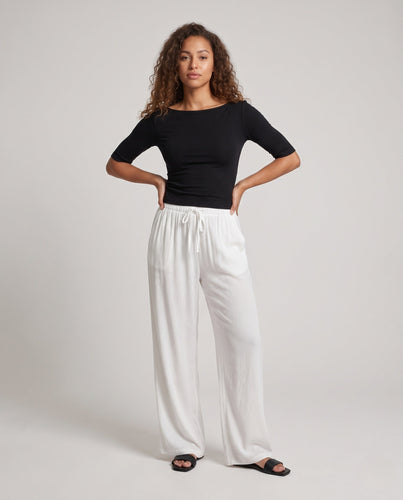 Damen Hochtaillierte weite Leinenoptik-Hose mit Kordelzug und fließender Palazzo-Silhouette Drune