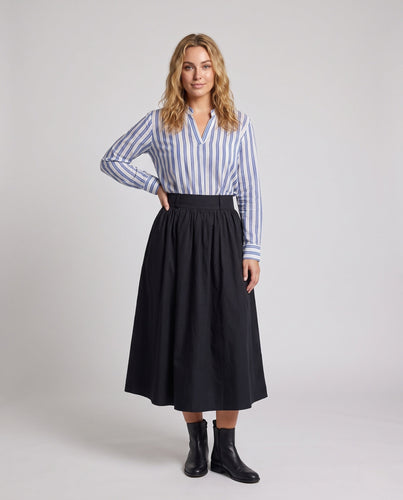 Damen Hochtaillierter Midirock mit weitem Teller und gerafftem Bund Drune