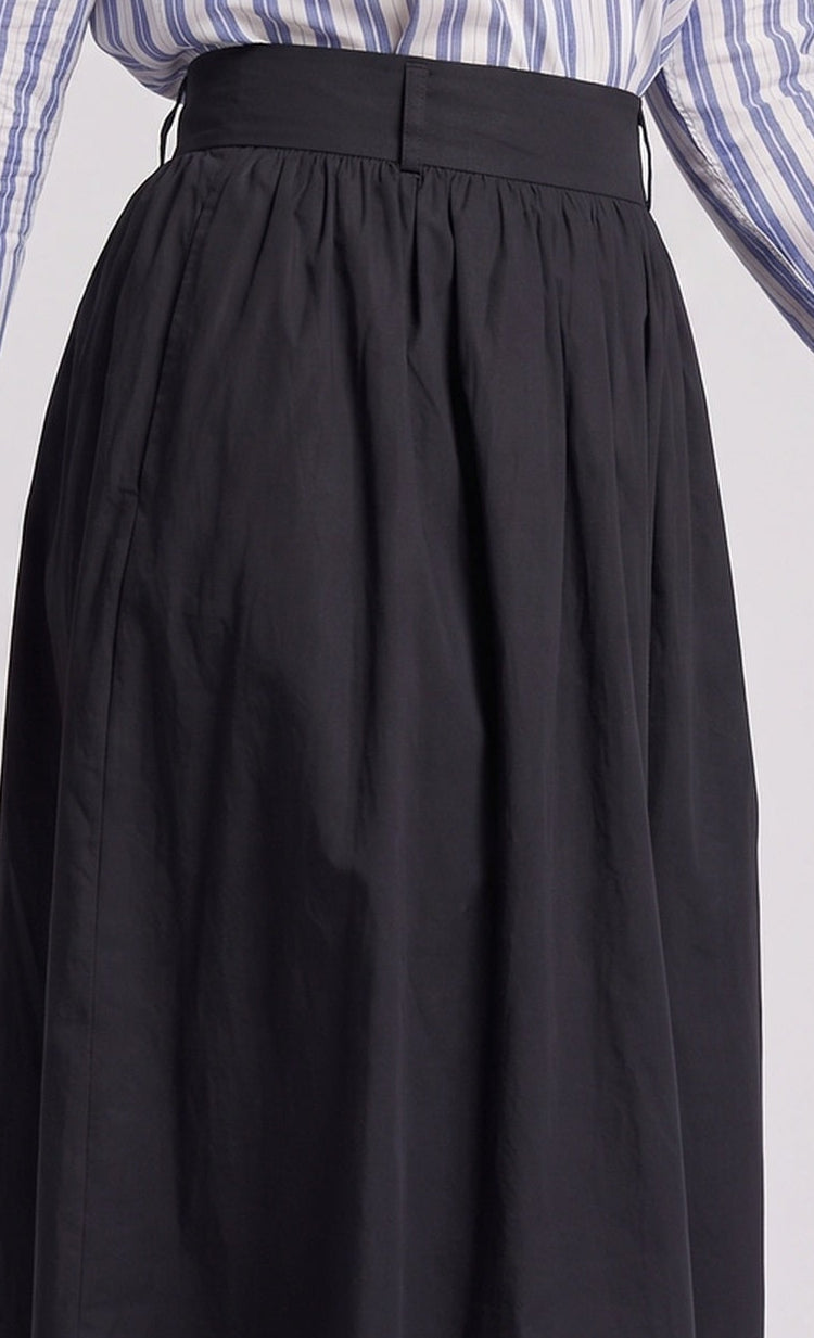 Damen Hochtaillierter Midirock mit weitem Teller und gerafftem Bund Drune