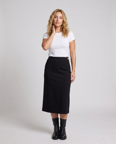 Damen Hochtaillierter Midirock mit Zierknopfleiste und leichter Glockenform Drune