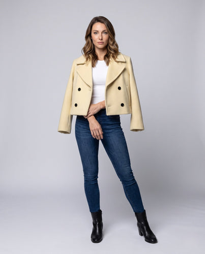 Damen Kurzer doppelreihiger Wollmix-Peacoat mit weitem Revers Drune