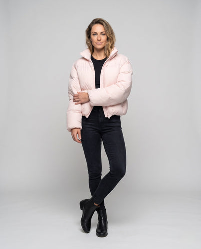 Damen Kurzgeschnittene gesteppte Pufferjacke mit Stehkragen und Cropped-Silhouette Drune