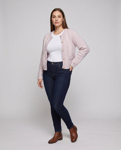 Damen Kuscheliger Kurzcardigan mit Perlendetails und feinem Flauschgarn Drune