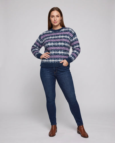 Damen Kuscheliger Oversize-Cardigan mit Mohair‑Optik und horizontalem Farbverlauf Drune