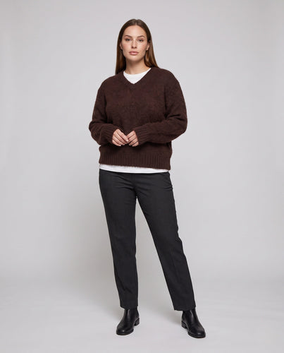 Damen Kuscheliger V‑Ausschnitt Mohair‑Blend Oversize‑Pullover mit gerippten Bündchen Drune