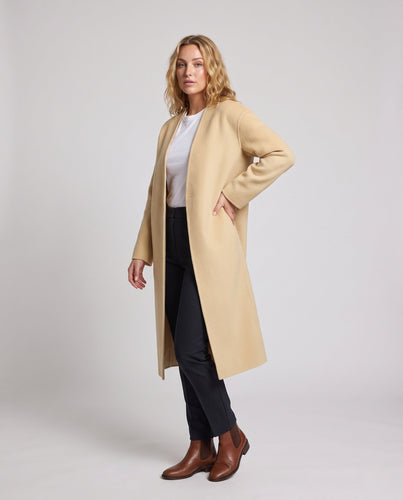 Damen Lang geschnittener Oversize-Mantel aus Wollmix mit offenem Wasserfallkragen Drune