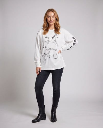 Damen Langärmeliges Oversize-Print-Shirt mit Western-Horse-Illustration Drune