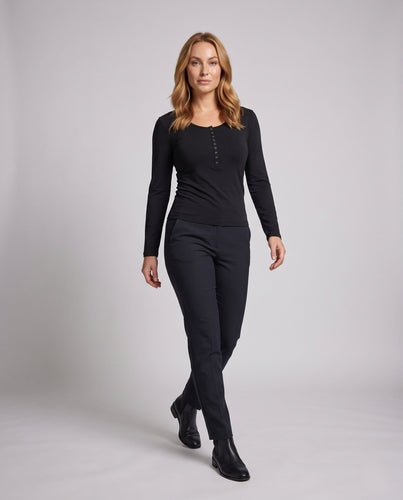 Damen Langärmliges Henley-Top aus weicher Viskosemischung mit Knopfleiste Drune