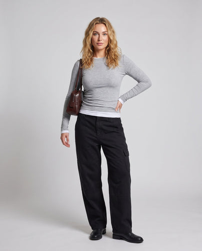 Damen Lässiges Layering-Longsleeve mit gestreiftem Unterlayer und oversized T-Shirt Drune