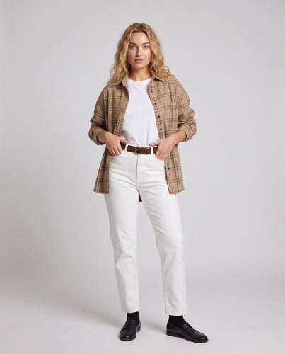 Damen Lässiges Oversize-Kariertes Baumwoll-Überhemd mit Knopfleiste Drune