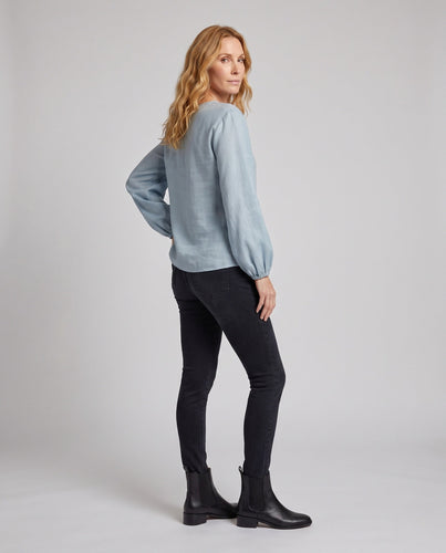 Damen Leichte Oversize-Leinenoptik-Bluse mit Rundhalsausschnitt und elastischen Manschetten Drune