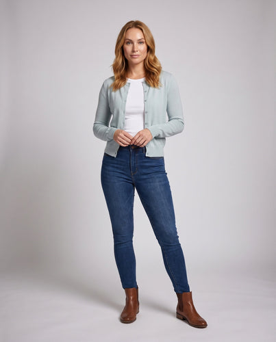Damen Leichter Feinstrickcardigan mit Rundhalsausschnitt und Perlmuttknöpfen Drune