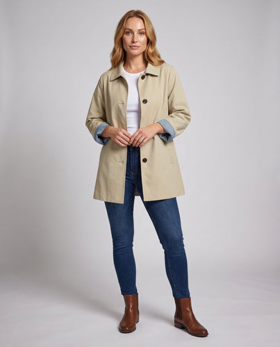 Damen Leichter Trenchcoat mit kastiger Silhouette und Hornknopf-Details Drune
