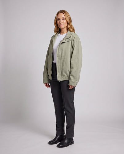 Damen locker geschnittene Utility-Übergangsjacke mit Reißverschluss und Stehkragen Drune