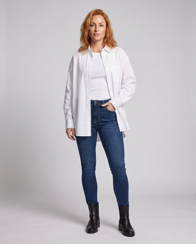 Damen Luftige Oversize-Hemdbluse aus Baumwollmix mit kastiger Silhouette und langen Manschetten Drune