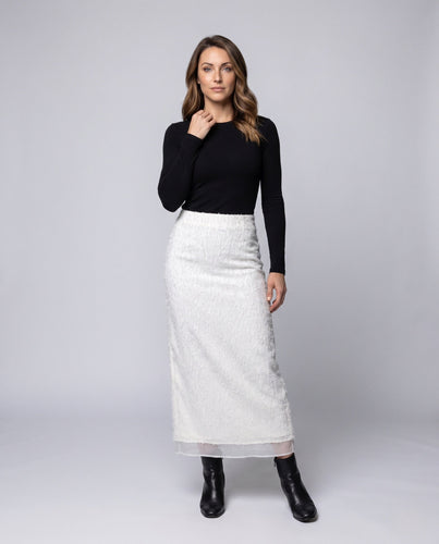 Damen Midirock mit Teddy-Flauschstruktur und Satin-Unterrock Drune