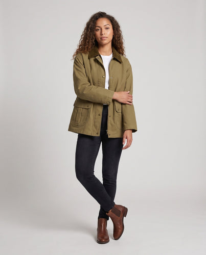 Damen Oversize-Canvasjacke mit Cordkragen und aufgesetzten Pattentaschen Drune