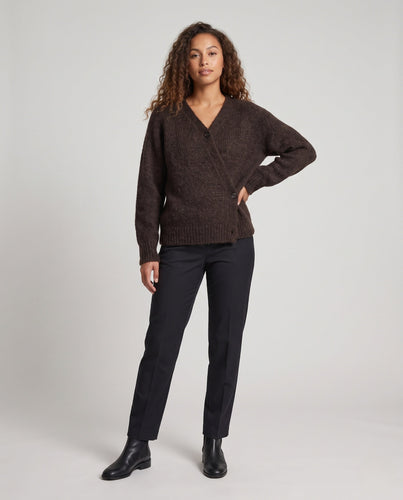 Damen Oversize-Cardigan aus grobem Strick mit V‑Ausschnitt und Knopfleiste Drune